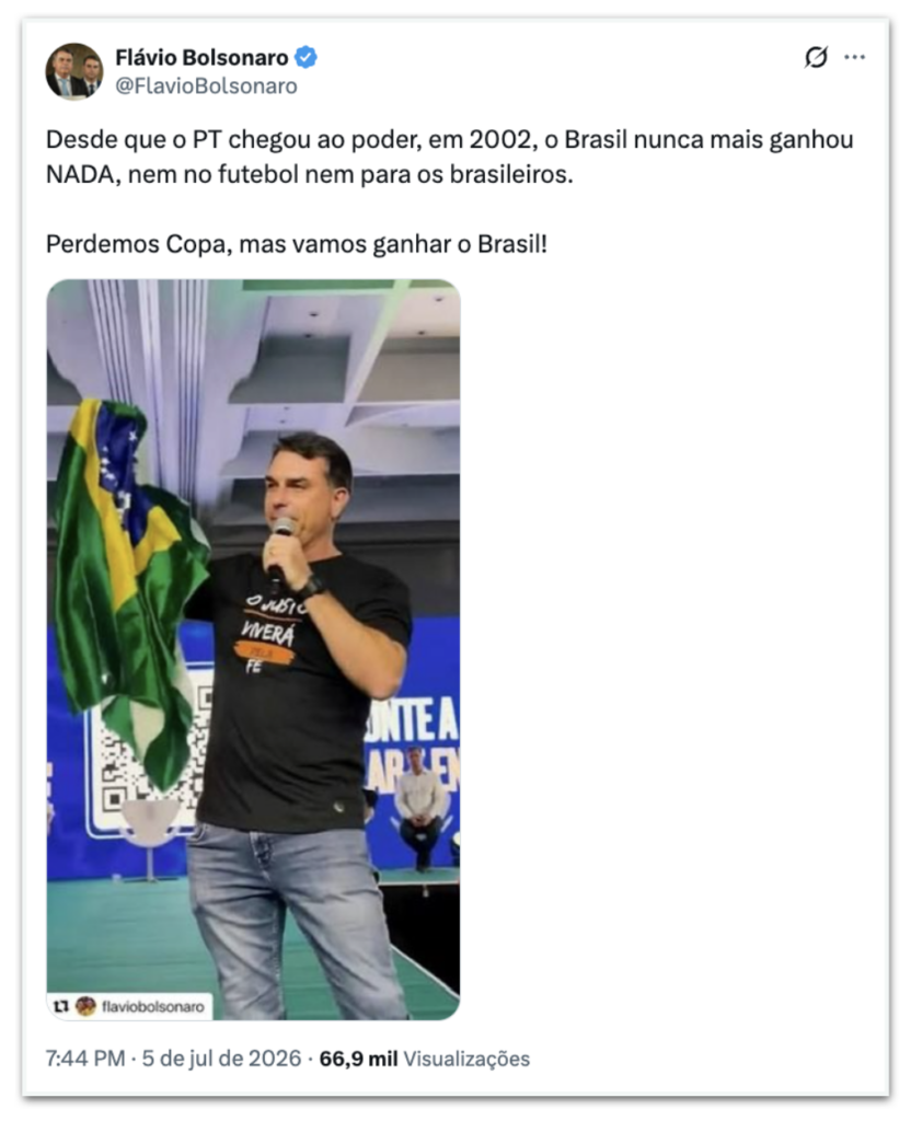 Eduardo e Flávio culpam PT por eliminação do Brasil na Copa