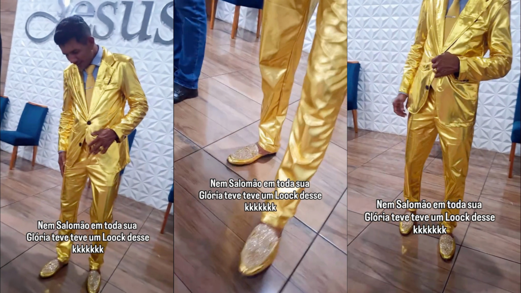 ‘Homem vestido de ouro’: pastor viraliza com milhões de visualizações após usar look dourado em RO