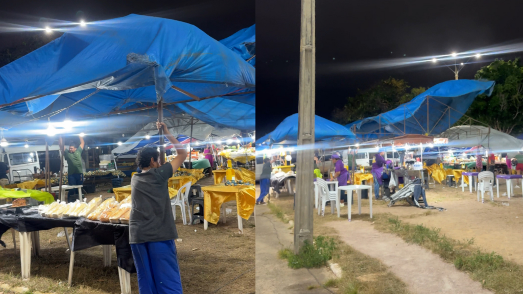 Vídeo mostra feirantes segurando tendas durante vendaval em Porto Velho: ‘Foi assustador’