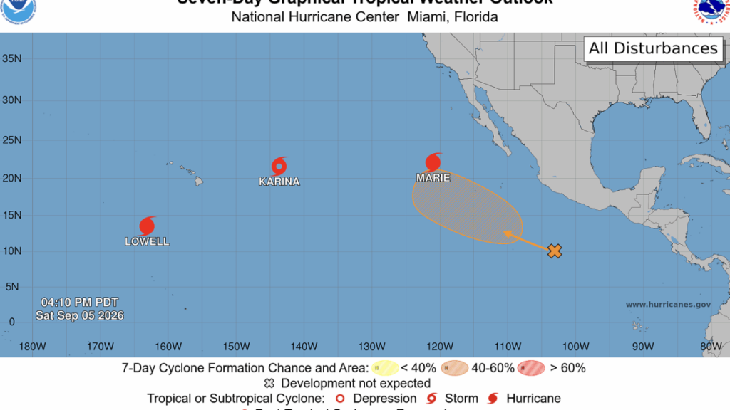 Oceano Pacifico tem 3 furacões ativos ao mesmo tempo